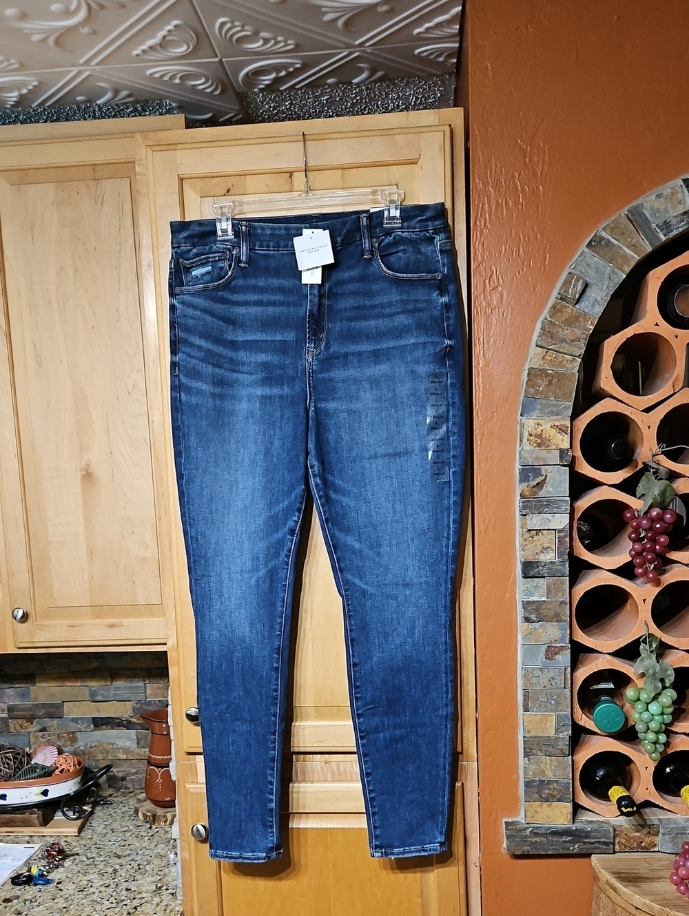 American Eagle Distressed Blue Luxe Stretch Super High Rise AE BFF Jegging Jeans